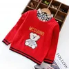 Kinderen Designer kleren Plaid Collar Bear Pullover Baby Boy Sweaters gebreide Jumper nep twee stukken kinderjas