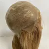 Cabelo humano virgem mongol, sedoso, reto, 130% de densidade, pele fina, perucas médicas, loiro mel, 27 #, peruca pu completa para mulher branca