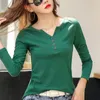 Women's Knits Tees TuangBiag Spring Long Sleeve Button V-Neck Bamboo Cotton T-Shirt Women Loose Fashion Brand T Shirt Lady Simple Casual Tops 230222