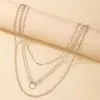 Łańcuchy Huangtang wielowarstwowy srebrny łańcuch kolorów Link Naszyjnik dla kobiet geometrycznych koło Pearl Clavicle Trendy Jewelry 18241
