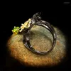 Trouwringen Luxe vrouwelijke groene zirkoon stenen ring charme 14kt zwart goud voor vrouwen vintage ovale opaalbloembetrokkenheid