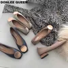 Donlee Queen Women Flats Ayakkabılar Düşük Ahşap Topuk Bale Kare Toe Sığ Toka Marka Kaydı Üzerinde Loafer Büyük Boyut 35-41 Mujer 0220