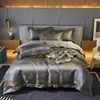 Ensembles de literie Luxury Silky Satin Coton Soft Cotton Coquette Ensemble en marbre gris foncé Art Jacquard King Bed Sheet Testhit