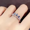 Klusterringar Ankomst Natural Real Sapphire Ring 925 Sterling Silver Fine Handbearbetade smyckesfinger