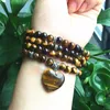 STRAND NATUURLIJKE Tiger Eye Stone 6mm Bead Women Bracelet Heart Charm 74cm Yoga ketting Girl cadeau mode sieraden kralen strengen