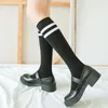 Women Socks JK Women's Leg Stripe Fashion Student Party Stockings Solid High Tube Knee Trend Black And White Cotton