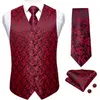 Men's Vests Luxury Red Paisley 100 Silk Fashion Dress Vest Neck Tie Set Wedding Party Sleeveless Formal Business Jacket DiBanGu 230222