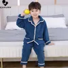 Pajamas Kids Boys Girls Autumn Winter Thicken Warm Soft Flannel Pajamas Solid Lapel Tops with Pants Sleepwear Pyjamas Clothing Sets 230222