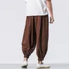 Pantalones de hombre Moda Algodón Lino Casual Colores sólidos Pantalones sueltos Transpirable Estilo japonés Cintura elástica Harem Plus Sizeg3 230221