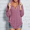 Camisetas de mujer, camisa de manga larga a la moda para mujer, suéter con capucha, sudaderas con capucha para mujer, Tops holgados de invierno y otoño, ropa con capucha Sexy con cuello de pico sólido