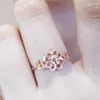 Cluster Rings 585 Purple Gold Openwork Flower Engagement For Women 14K Rose Elegant High-end Light Luxury Jewelry Gift