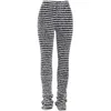 2023 Pantalon Fare Flare Spring été Black and White Striped Striped Casumed Pant tricoté Cousage empilé sexy Slim Spicy High Taist Pant S-XXL