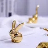 Decorative Objects Ceramic Cute Gold White Rabbit FoxPorcelain Table Home Decoration Gift Modern Statue Jewelry Rack Furnishings DHYN01 230221