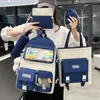 Backpack 2023 Women Laptop 5Pcs Set Harajuku Canvas School Bags For Teenage Girls Kawaii College Student Kids Book Bag Rucksack
