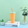 Disposable Dinnerware 1Pcs 6 Color Reusable Water Bottles With Straws Lid Changing Cold Cups Magic Tumbler Eco-Friendly