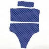 Letter Print Womens Swimwear Bikinis 3pcs Set Summer Swimsuit Padded Push Up Bikini With Headband