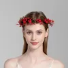Headpieces Red Flower Crown For Bride Wedding Hair Accessories Fashion Floral Headbands Hairbands Women Pageant Dancing Party Headdress