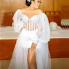 Party Dresses 2023 White Wedding Bride Robes Brud Shower Dress Off Axla Long Sleeve Side Split Sweep Train Poad Tulle 230222