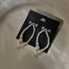 Hoop Earrings & Huggie 925 Silver Needle Fashion Long Pearl Inlaid With Diamond Bow Net Red Temperament Design Earrings. Female