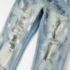 Джинсовые джинсы дизайнерские брюки Man Fashion Brand Splash-Iink Wabe Water Blue Make Old High Street Hole Big Uner