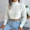 Women's Sweaters Women Long Sleeve Pullovers Bare Midriff Knit Sweater Lady Girls Winter Solid Short Jumpers Sexy Twist Turtleneck