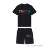 Summer New Trapstar London Shooter Short-sleeved t Shirt Suit Chenille Decoding Black Ice Flavor 2.0 Men's Round Neck T-shirt Shorts 18