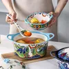 Bols Binaural Grand bol à soupe avec couvercle cuillère ménage haut sens céramique grand pot