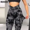 Yoga Outfit RUUHEE Crossover Seamless Leggings For Women Tie Dye Workout Scrunch Butt Lifting Fitness Pants 230222