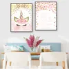 Decorative Paintings Baby Girl Bedroom Decoration Pink Unicorn Nursery Quotes Art Wall Canvas Print Painting Nordic Style Woo