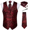 Hommes gilets soie robe formelle costume gilet cravate ensemble pour mariage mâle Satin bordeaux rouge gilet sans manches veste haut décontracté 230222