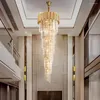 Kroonluchters luxe kristal led kroonluchter voor trap el theater villa grote hangende lamp moderne goud top lange cristal verlichting armatuur