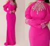 Sexy Rose Red Women Evening Party Dress Mermaid Off the Shoulder Beaded Crystal Dubia Prom Formal Gowns Robe de Soiree 2023 Vestidos Feast