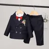 Kläduppsättningar pojkes höstens formella klänningsdräkt Set Child Wedding Baby's First Birthday Party Performance Come Kids Blazer Pants Vest Clothes