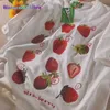 Women's T-Shirt Chic Strawberry Print Shirts for Women Aesthetic Cartoon O-neck Casual Teens Clothes Japanese Fashion Streetwear Woman Tshirts 022223H