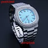 Högkvalitativ mode iced Watchesmens handled lyxiga runda klipp lab gris ddgu owd6