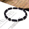 Strand Charm Natural Stone Cuboid Bracelet Men Bloodstone Tiger Eye Lapis Lazuli Silver Color Round Beads Square Bracelets For Women