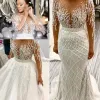 Luxurious Beadings Mermaid Wedding Dresses Sexy Sheer Long Sleeve Bridal Gowns With Removable Long Tulle Train Custom made Dress