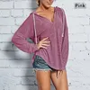 Camisetas de mujer, camisa de manga larga a la moda para mujer, suéter con capucha, sudaderas con capucha para mujer, Tops holgados de invierno y otoño, ropa con capucha Sexy con cuello de pico sólido