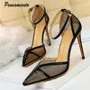 Sandals Pensamiento Big size Air mesh Women Pumps Sexy see through Ankle strap Thin heeled Summer Office lady Shoes Fashion High heels J230222