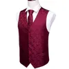 Men's Vests Red for Men Slim Suit VNeck Waistcoat Silk Paisley Tie Set Handkerchief Cufflinks Necktie Wedding BarryWang 230222