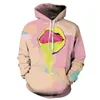 Sweats à capuche pour hommes CNUUIKOOEK Sweatshirts 3D Pink Lipstick Print Hooded Pocket Pullover