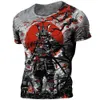 Herr t-shirts japanska samurai t-shirt 3d japan stil tryck kort ärm toppar tees casual retro herrar t-shirt överdimensionerade vintage herrkläder 022223h