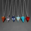 Pendant Necklaces Natural Stone Lapis Lazuli Chakra Pendulum Necklace Stainless Steel Chain Reiki Healing Pink Crystal Howlite NecklacePenda