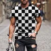 T-shirts pour hommes Grille noire et blanche Impression 3D T-shirt tendance décontracté Chemise à col rond à manches courtes pour hommes Gris Motif haute définition