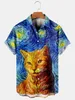 Fritidsskjortor för män Molilulu Herrmode Vintagekläder Retro Van Gogh The Starry Night Lapel Lös kortärmade Funky Hawaiian Shirts för män 230222