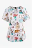 Women's TShirt Scrub Top With Pockets VNeck Print Uniforms Nurse Tops For Short Sleeve Blouse Ladies Overalls A50 230222