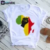 T-shirt feminina Africa Mapa Gráfico Mulheres T-shirts 2021 verão Harajuku Tops Tee Girl White Posted Roupes Streetwear Navio 022223H