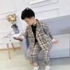 Kleidung Sets 2020 Herbst Neue Mode Jungen Anzüge Für Party Kinder Grüne Jacke Hose 2 Stück Kleidung Sets Kinder Formale Blazer karierten Anzug W0222