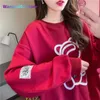 女子Tシャツの女性のスウェットシャツrase loose o-neck thin off shoulder topsかわいい韓国韓国女の子特大のプルオーバーレッドブラックパーカー0222223h