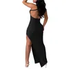 Casual jurken Xingqing 2023 vrouwen lange jurk sexy dames een schouder een schouder backless slank fit feest avond solide kleur spleet bodycon